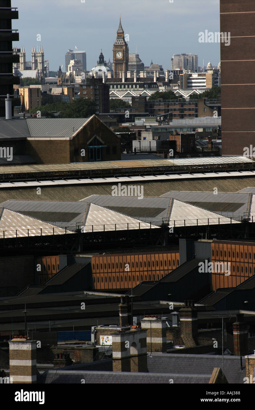 View to Houses of Parliament across Rooftops London England UK Stock Photo