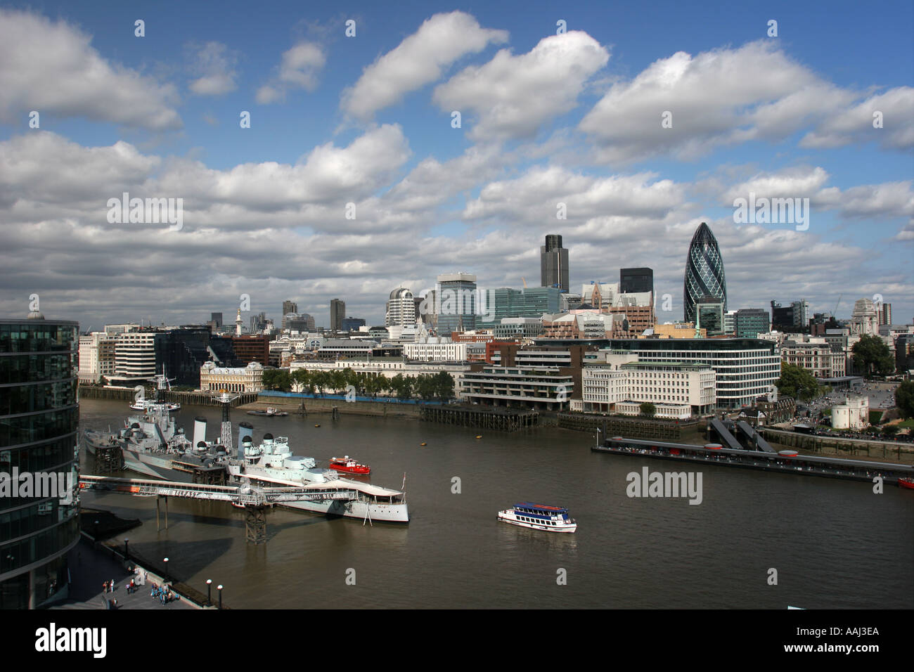 View across River Thames to the City from top of County Hall London England UK Stock Photo