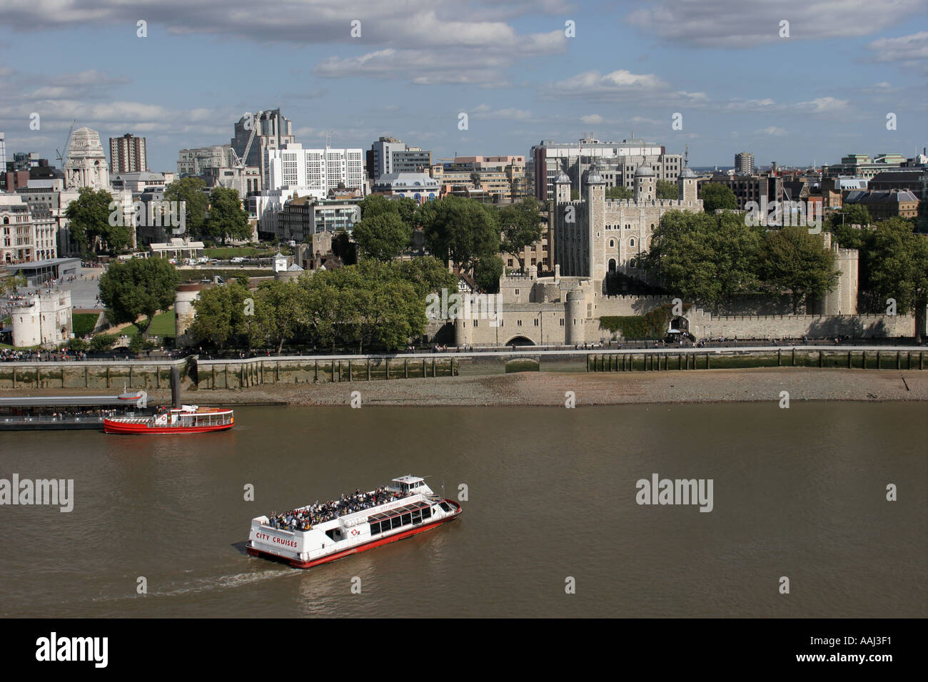 View across River Thames to the City from top of County Hall London England UK Stock Photo