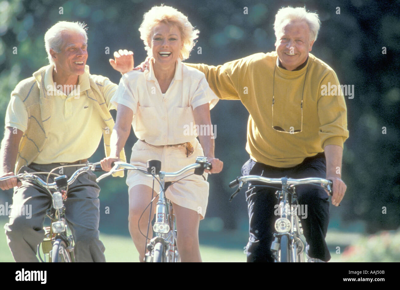 group of elderly people cycling Stock Photo