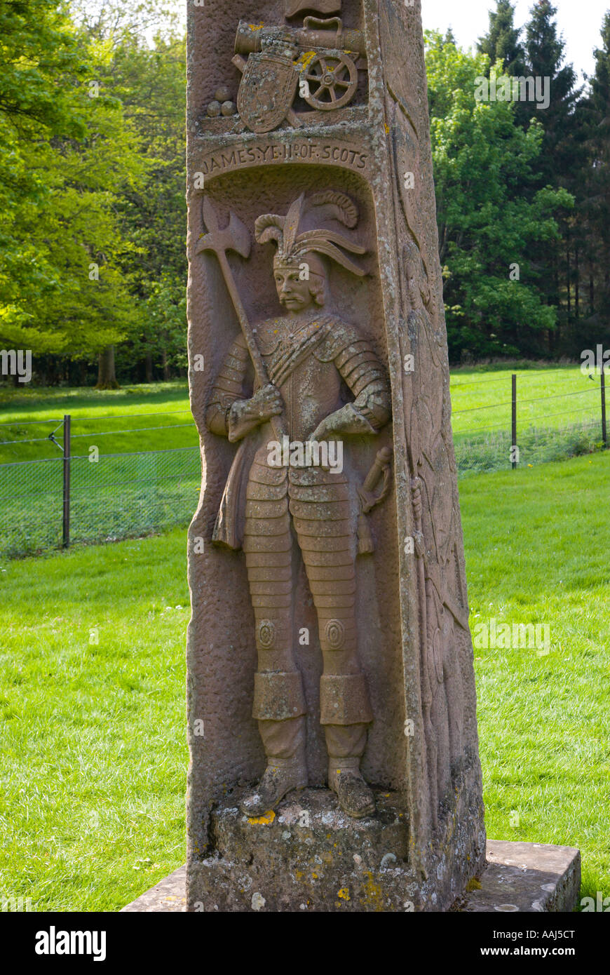 King James II of Scotland represented on a carved obelisk at Dryburgh Abbey Scotland Stock Photo