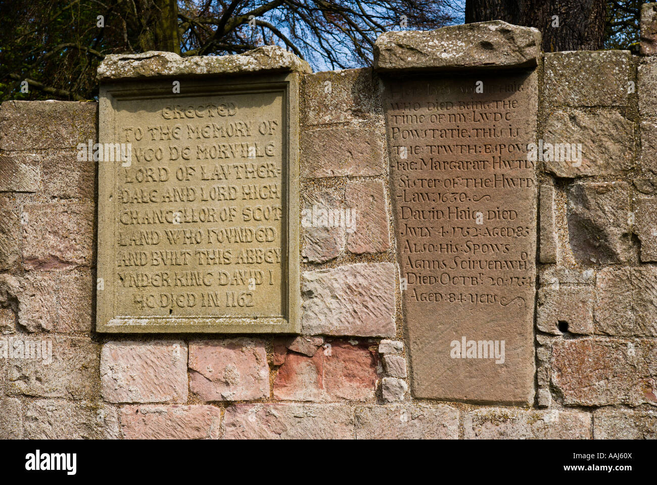 Commemorative stones at Dryburgh Abbey Stock Photo