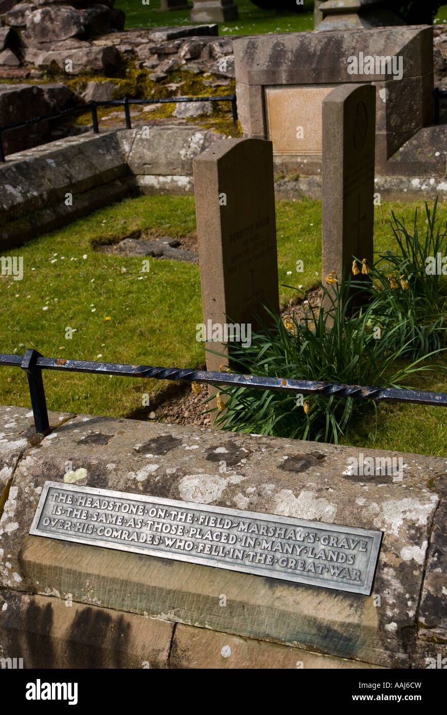 General Sir Douglas Haig was buried with a regulation soldier's gravestone, at his request, Dryburgh Abbey Scottish Borders UK Stock Photo