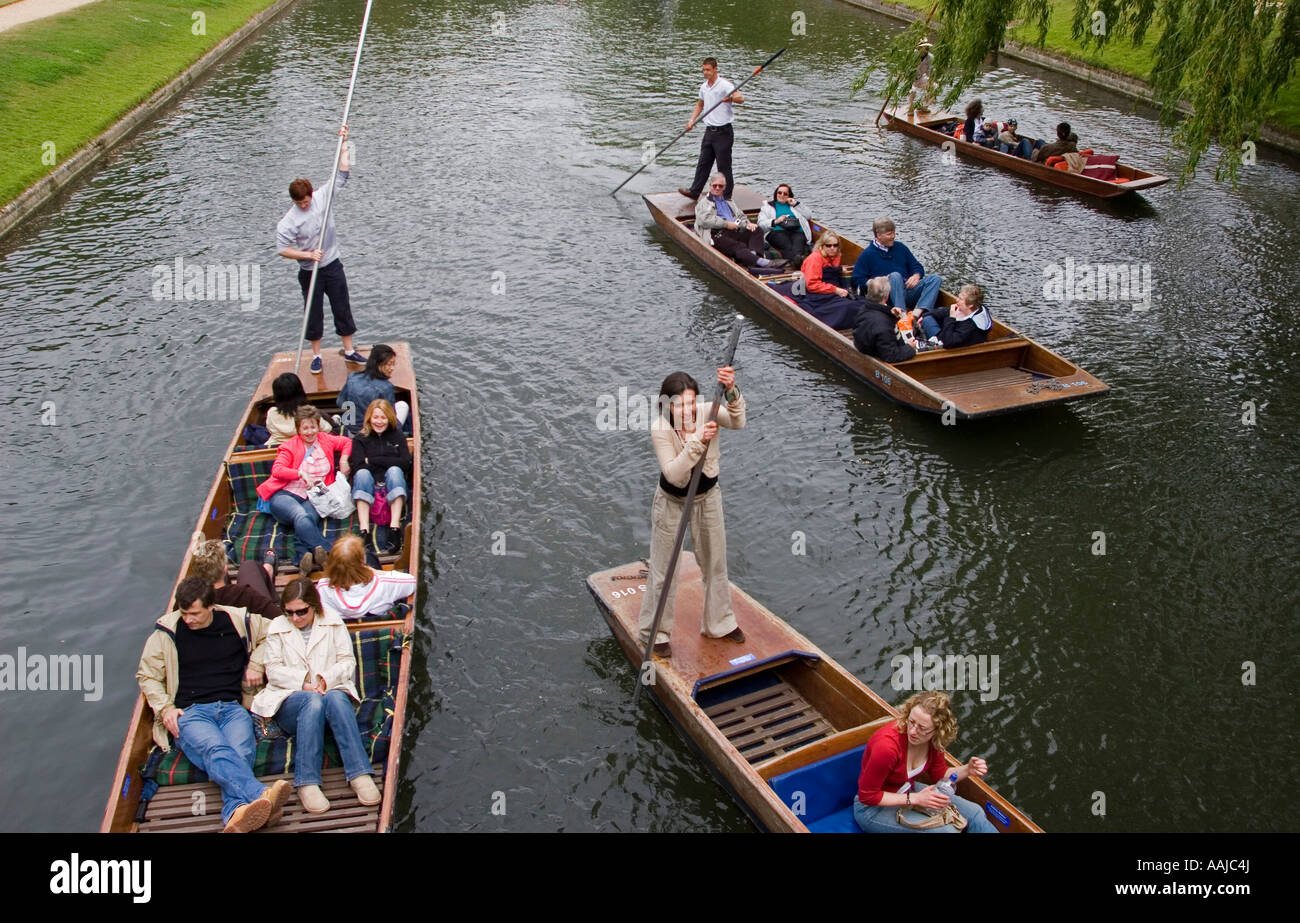 Punters on the Cam in front of Kings College, Cambridge, England Stock Photo