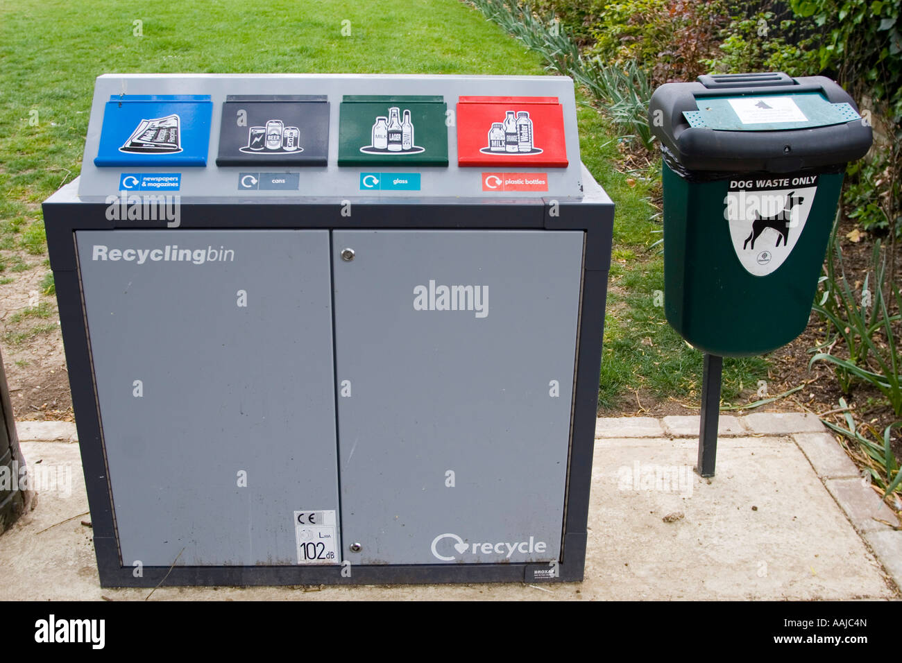 recycling bins and dog refuse bin Ely  Cambridgeshire England Stock Photo