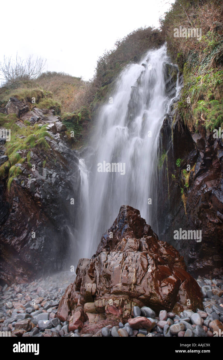 A WATERFALL NEAR THE NORTH DEVON FISHING VILLAGE OF CLOVELLY UK Stock Photo
