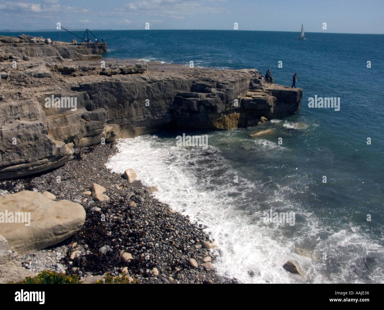 People sitting on rock, Portland Bill, Dorset, England, UK, Europe ...