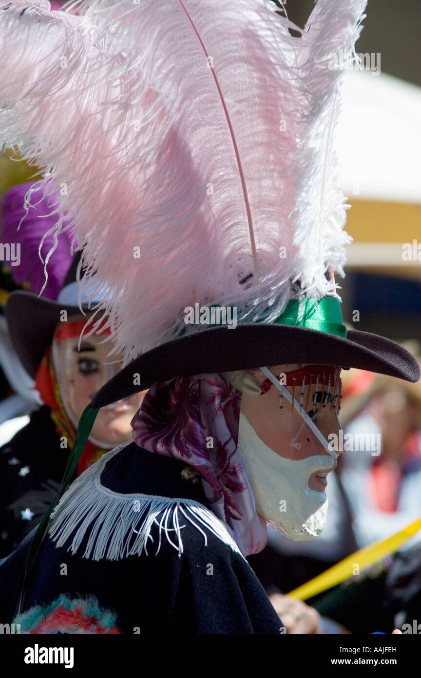 dancing masks with feathers hat in the carnival of puebla, mexico Stock  Photo - Alamy