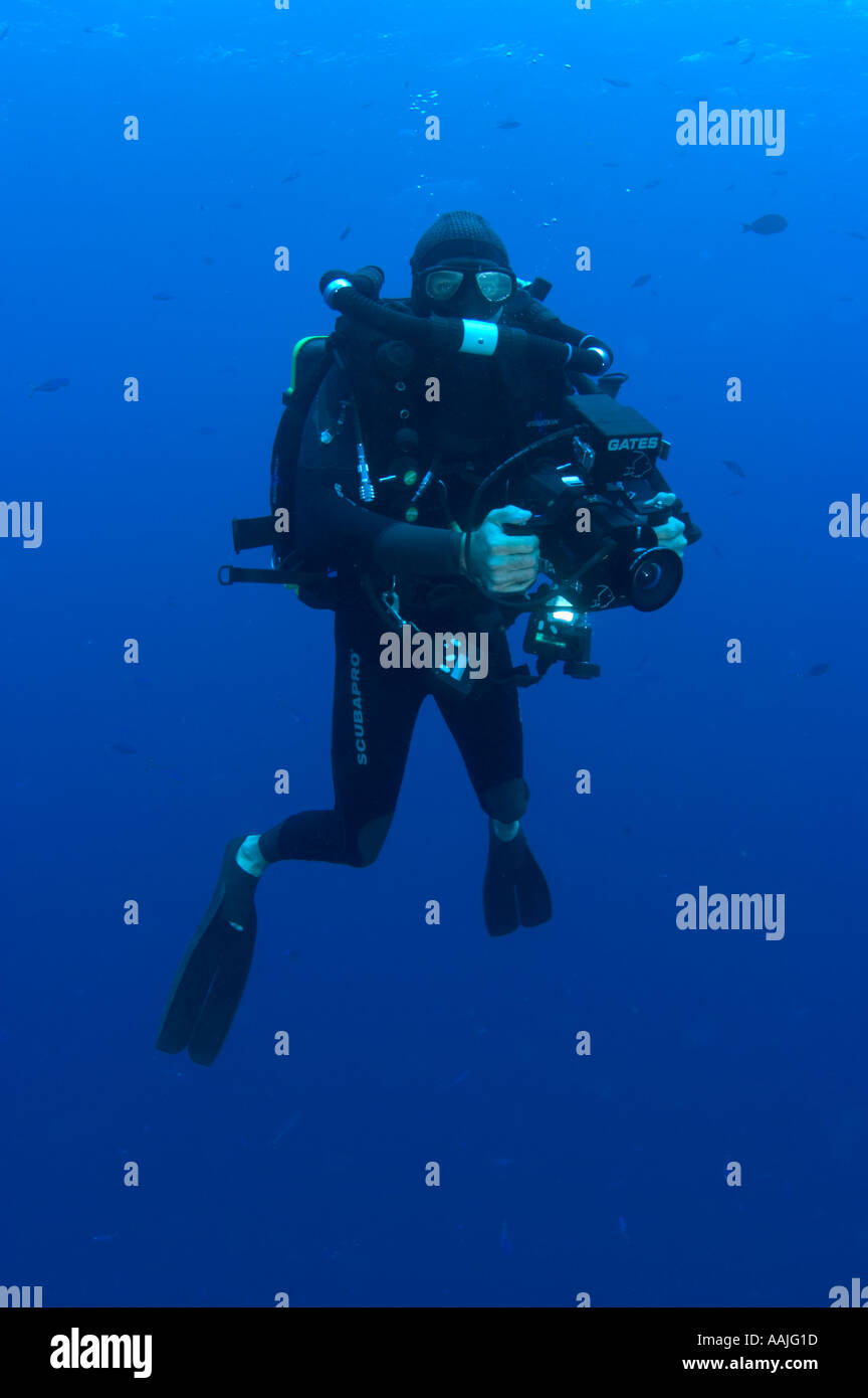 scuba diver using Draeger Dolphin rebreather Stock Photo