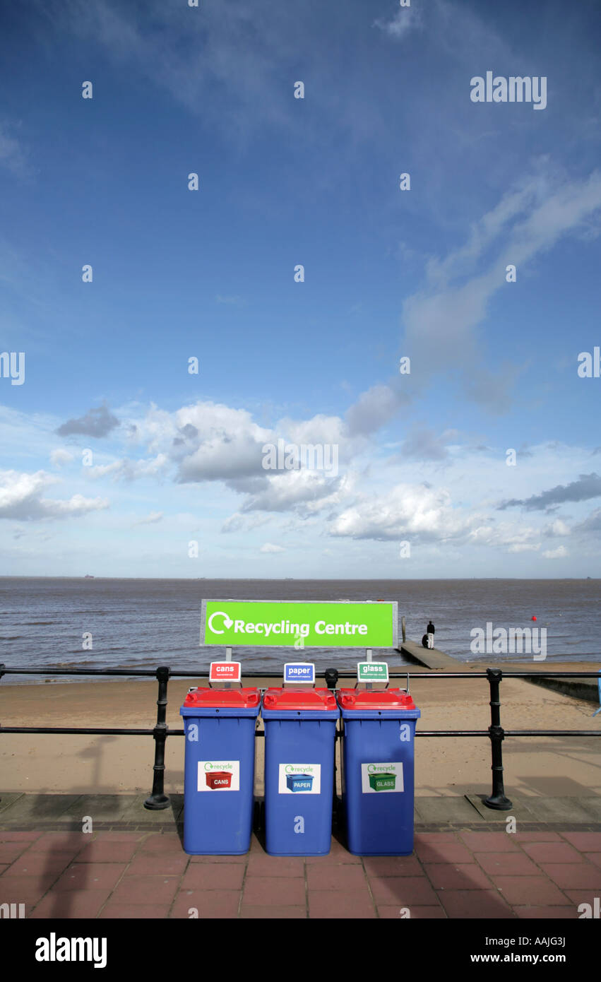 Recycling bins, Central Promanade, Cleethorpes, Great Britain. Stock Photo