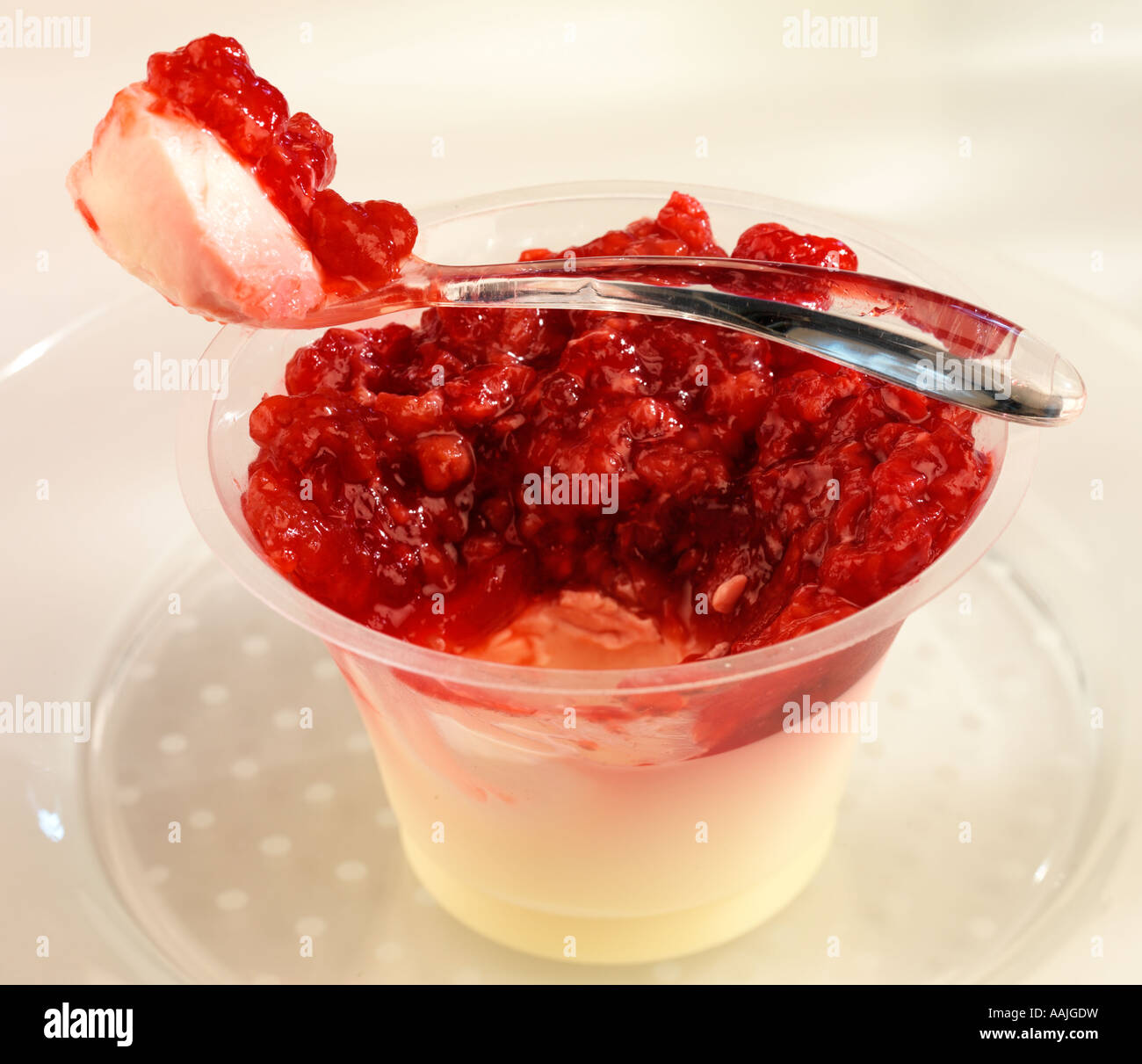 RASPBERRY PANNA COTTA Stock Photo