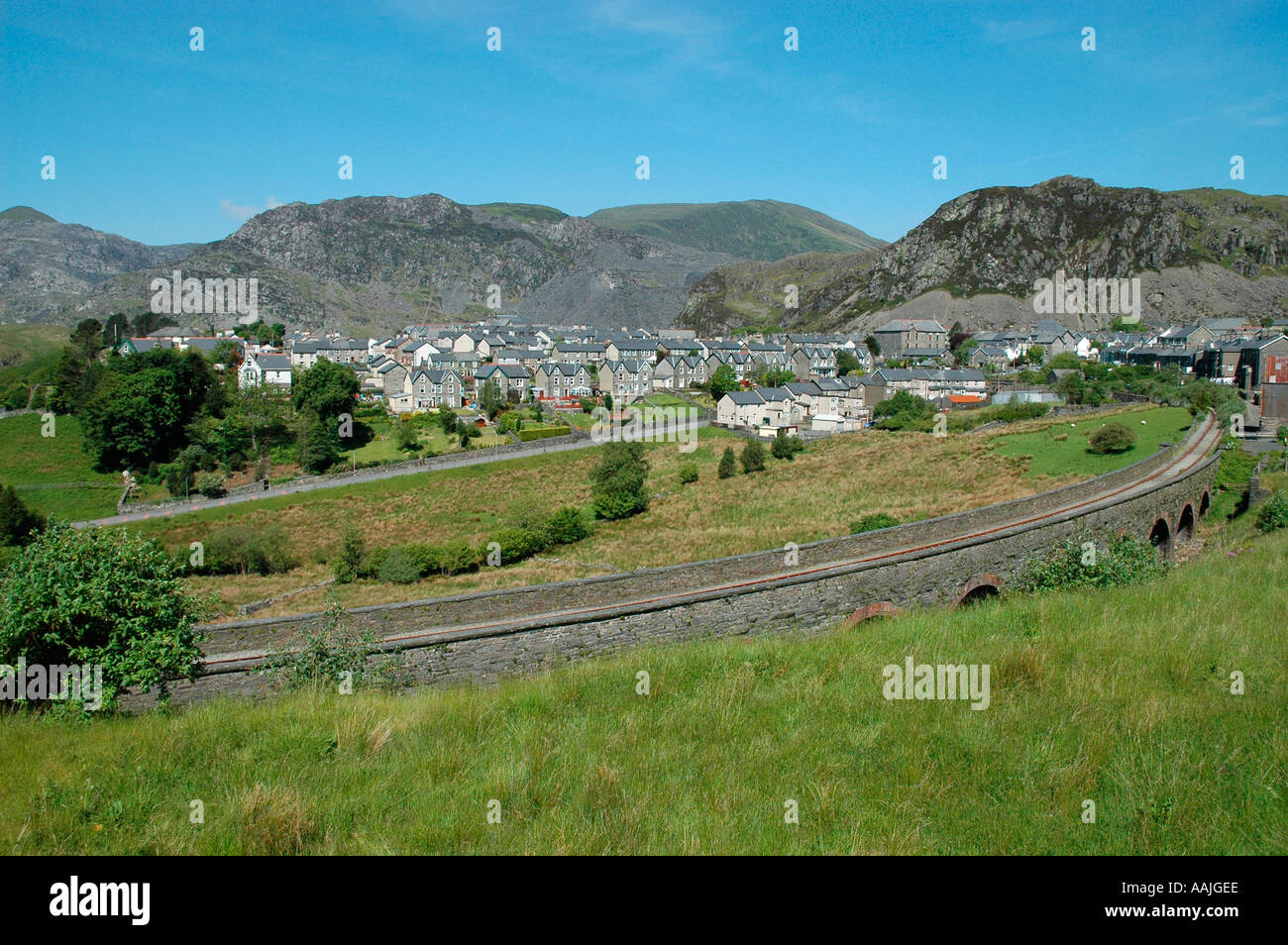 Blaenau Ffestiniog a slate mining town in North Wales with railway in