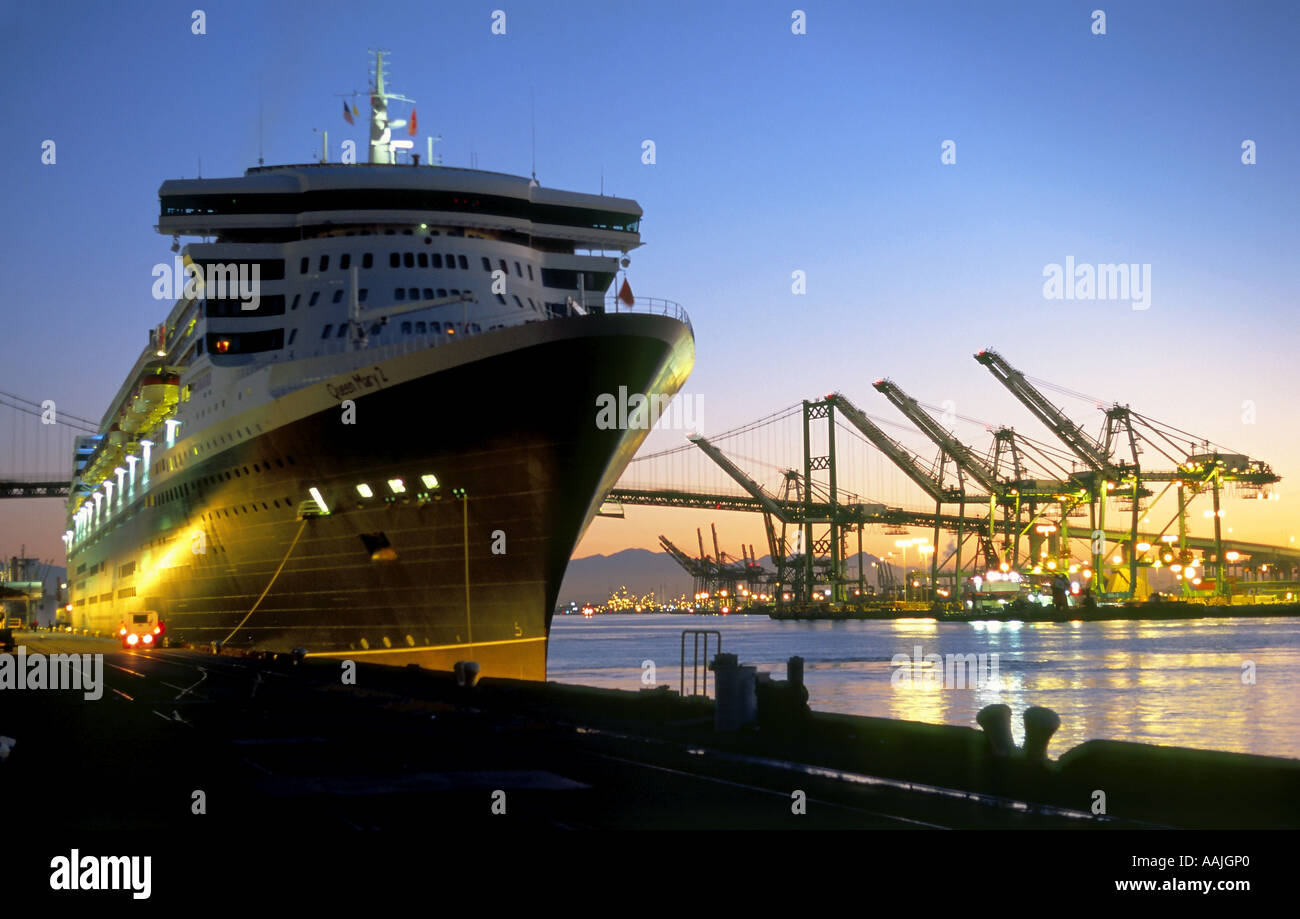 The Queen Mary 2 after dawn arrival to Los Angeles, California Stock Photo