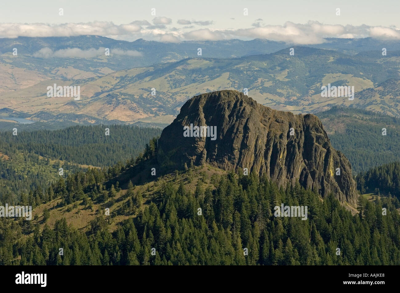 PILOT ROCK, Ancient Volcanic Plug, 5908 feet high, AERIAL, Cascade