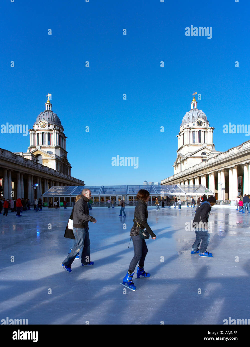 Ice Skating outdoors at the Old Naval College in Greenwich London UK