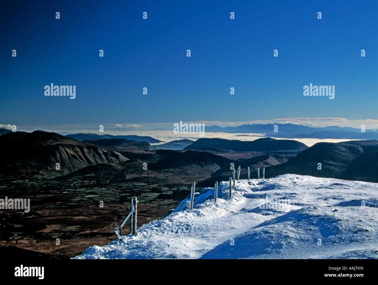 Ireland, county kerry, dingle ,peninsula, brandon mountain, snowcapped mountain tops, Stock Photo
