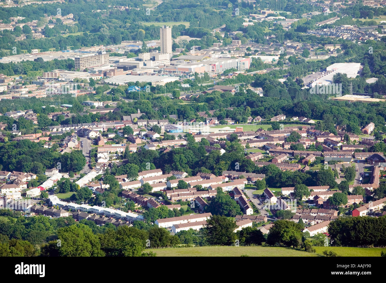 Aerial view of Cwmbran shopping centre Cwmbran Wales UK Stock Photo