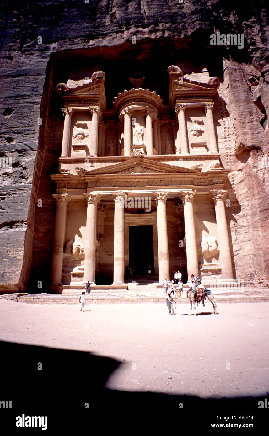 The Treasury the most famous building carved from the rock in the Lost City of Petra Jordan, Indiana Jones and the last Crusade Stock Photo