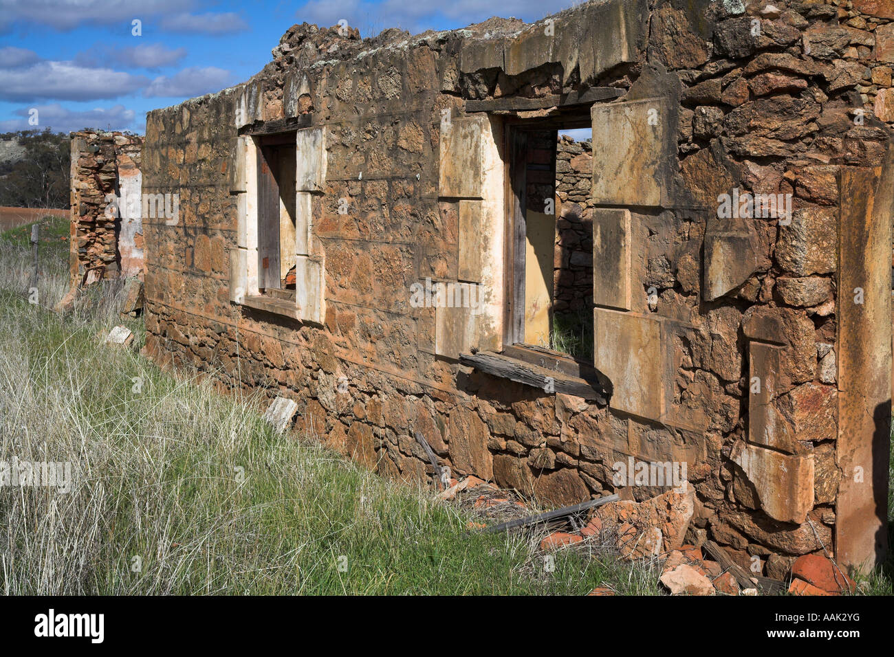 ruins of an Australian colonial homestead in the Australian countryside Stock Photo
