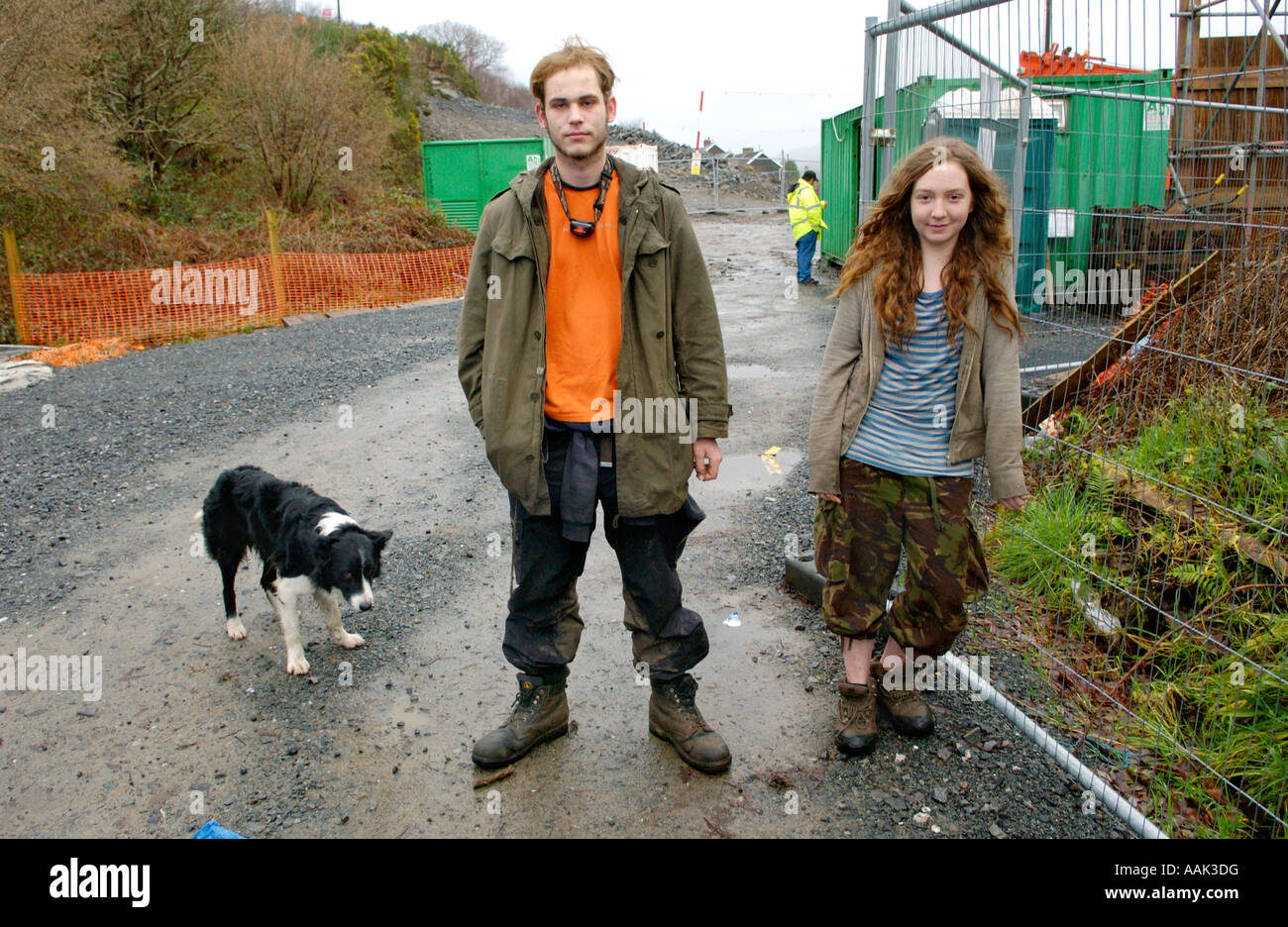 Eco warriors at controversial LNG pipeline construction project at Trebanos near Neath South Wales UK Stock Photo