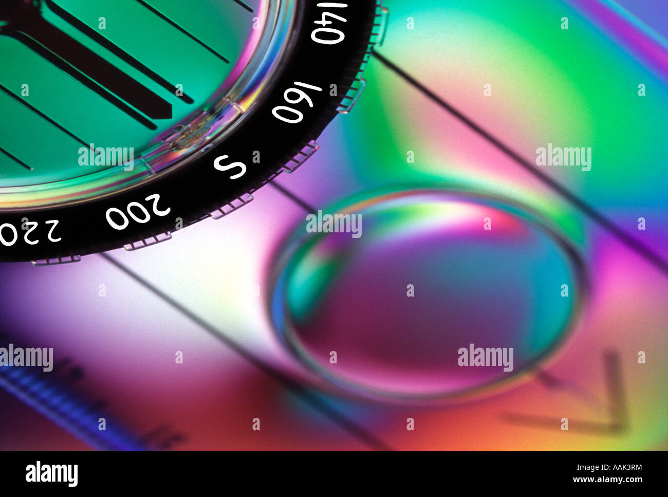 Compass pointing south cross polarised Stock Photo