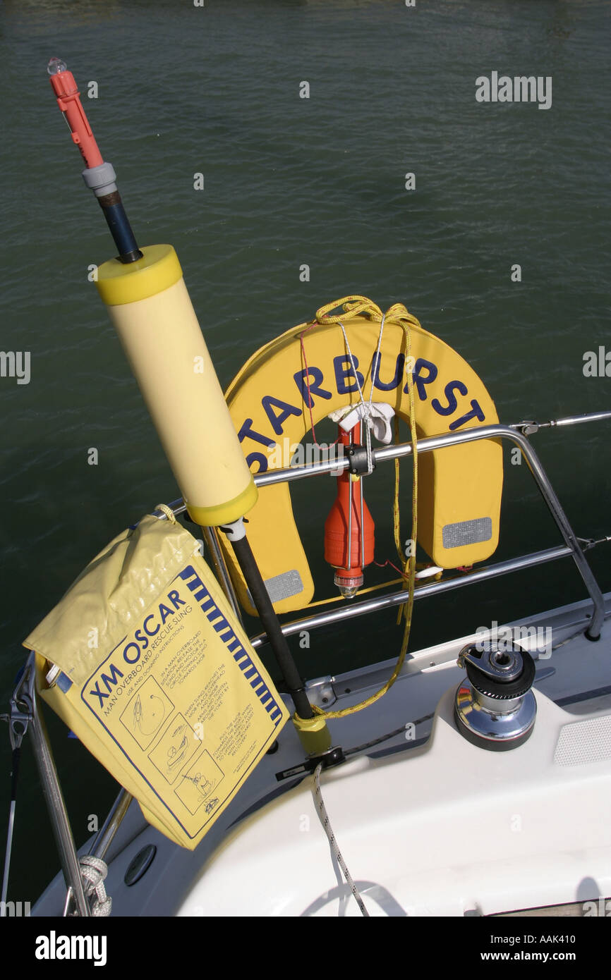 life bouy eperb safety equipment onboard yacht Stock Photo Alamy