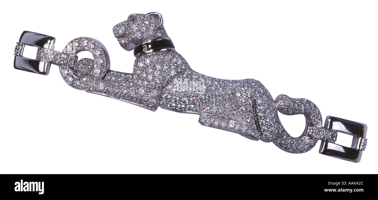 diamond encrusted Cartier Leopard bracelet Stock Photo