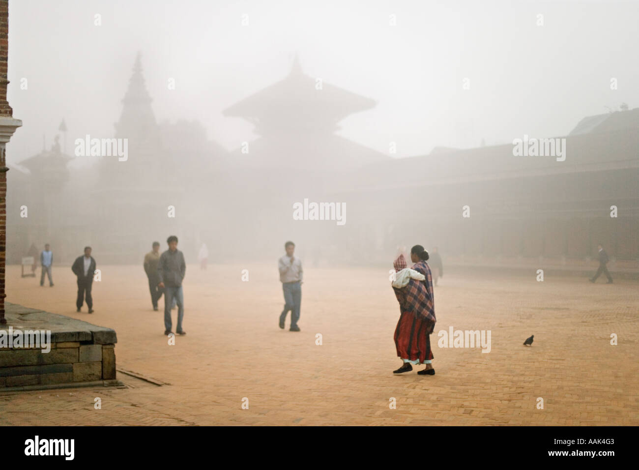 Durbar Square Bhaktapur Kathmandu valley Nepal Foggy winter morning ...