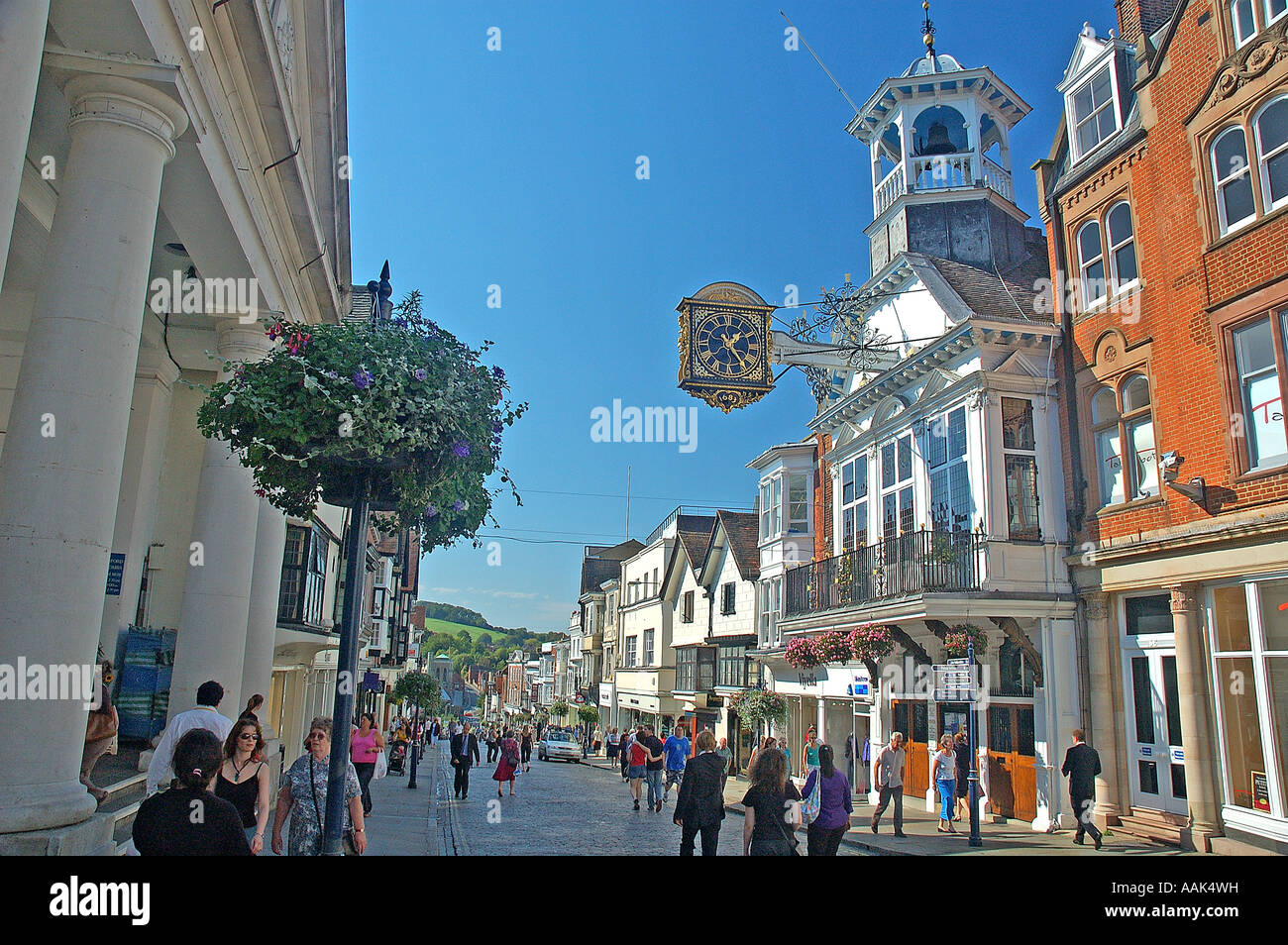 Guildford High Street & Guildhall Stock Photo Alamy