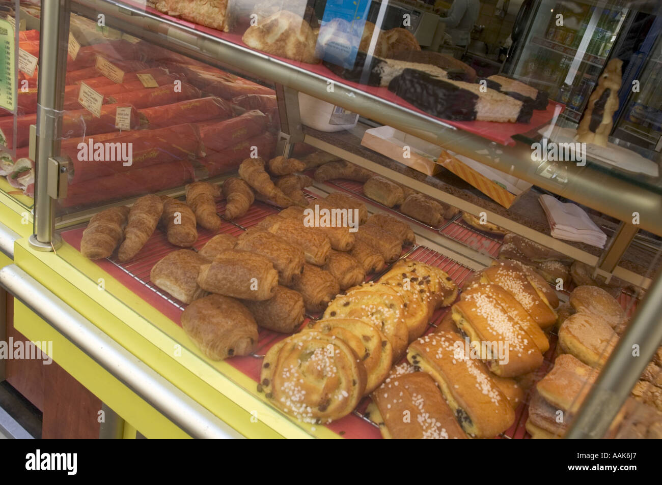 Picture of an outside display of French pastries in Poitiers France Stock Photo