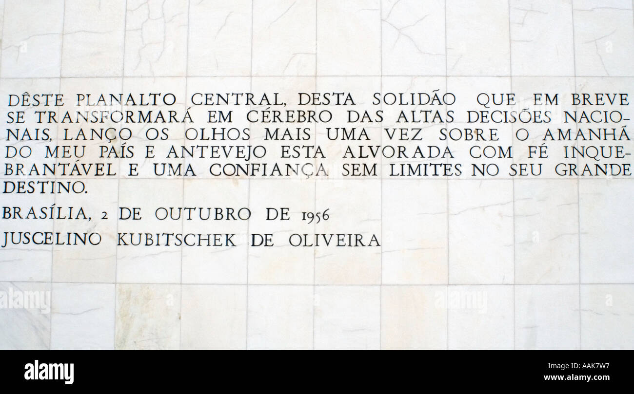 Juscelino Kubitschek Sayings on a Wall Three Powers Square Brasilia Brazil Stock Photo