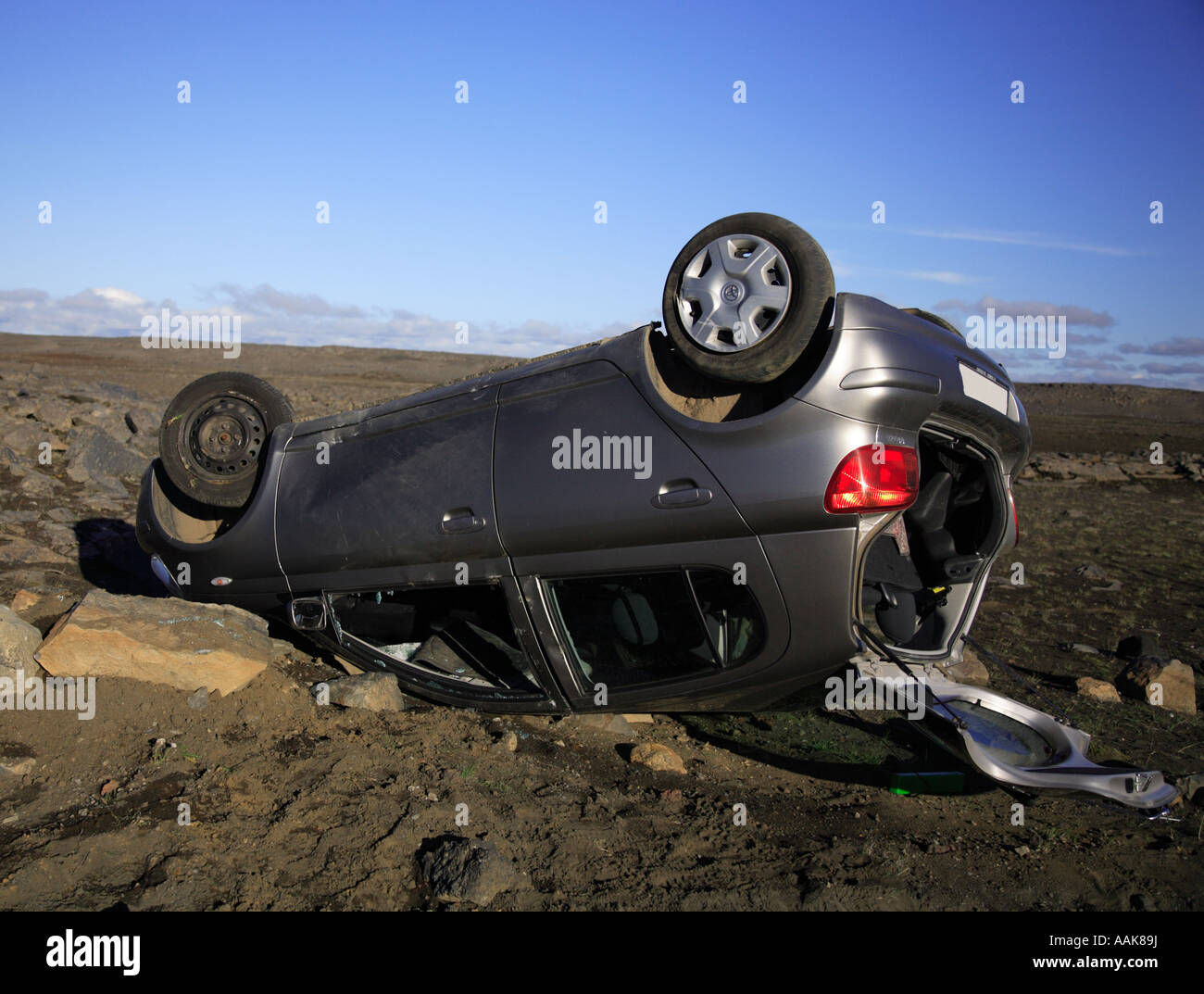 Car accident just off the Ring Road Iceland Stock Photo Alamy