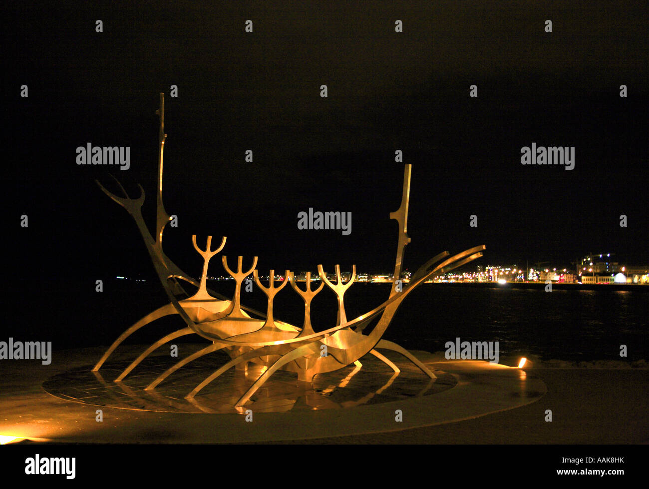 Viking boat sculpture at night Reykjavik Iceland Stock Photo Alamy