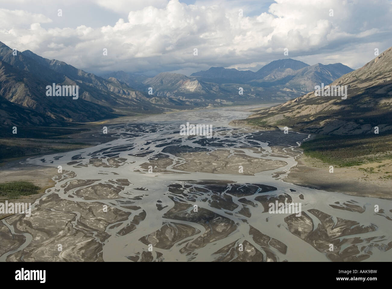 The Kaskawulsh river delta from the Kaskawulsh Glacier in Kluane ...