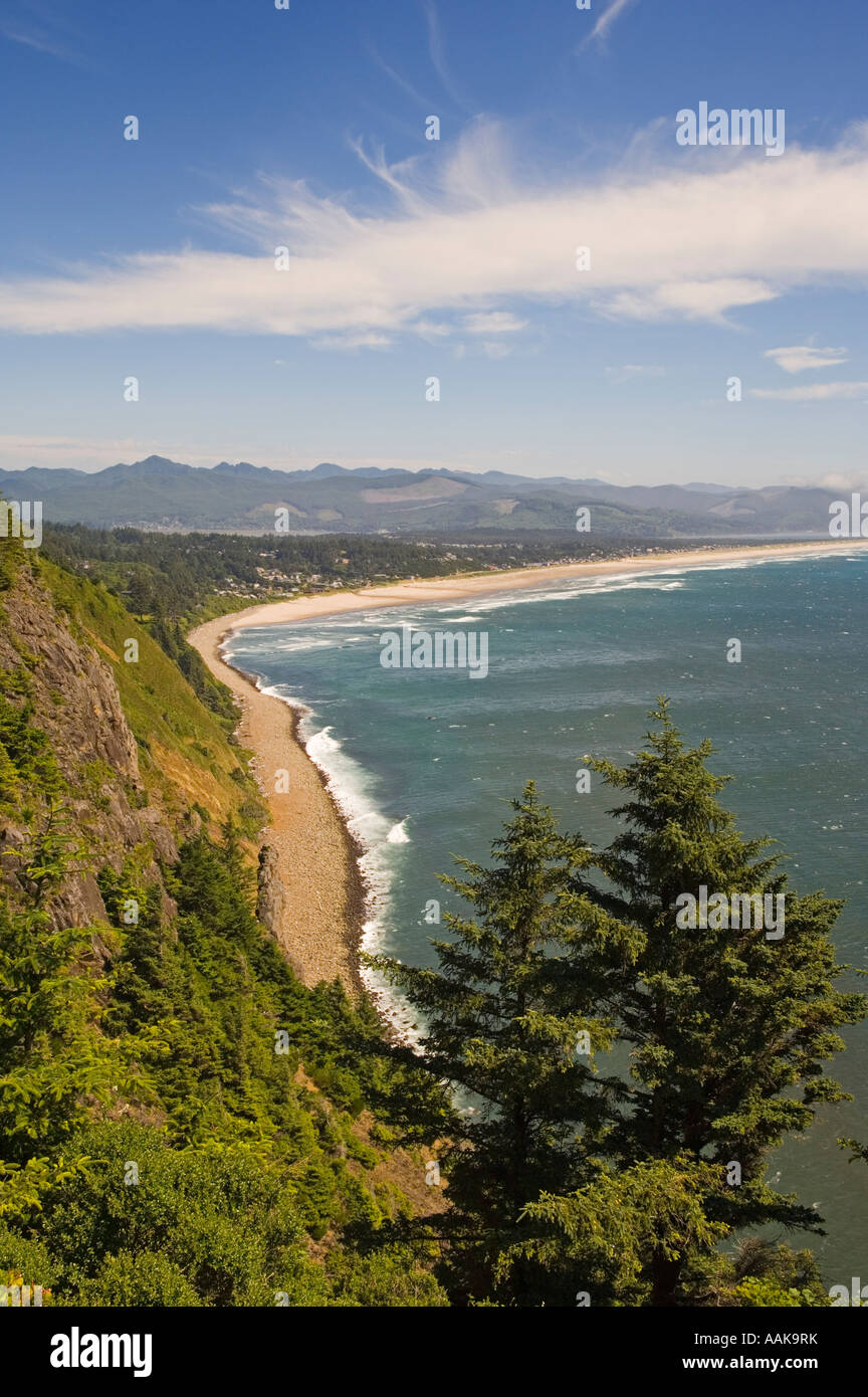 View to Manzanita Beach from Highway 101 lookout point on Neahkahnie Mountain in Osward West State park, Oregon coast Stock Photo