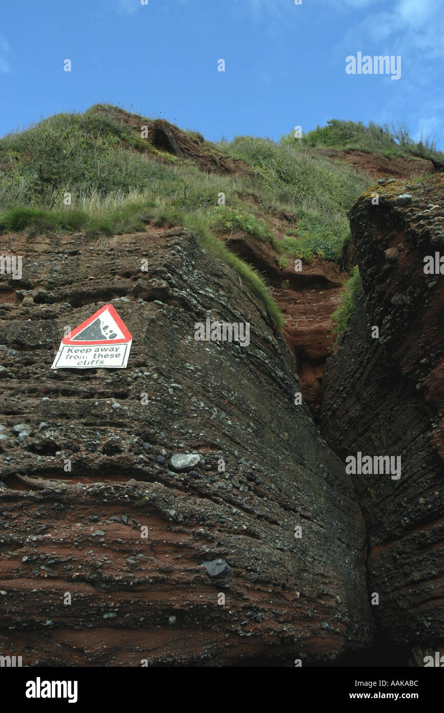 Warning sign on the cliffs at Maidencombe Devon England Stock Photo - Alamy