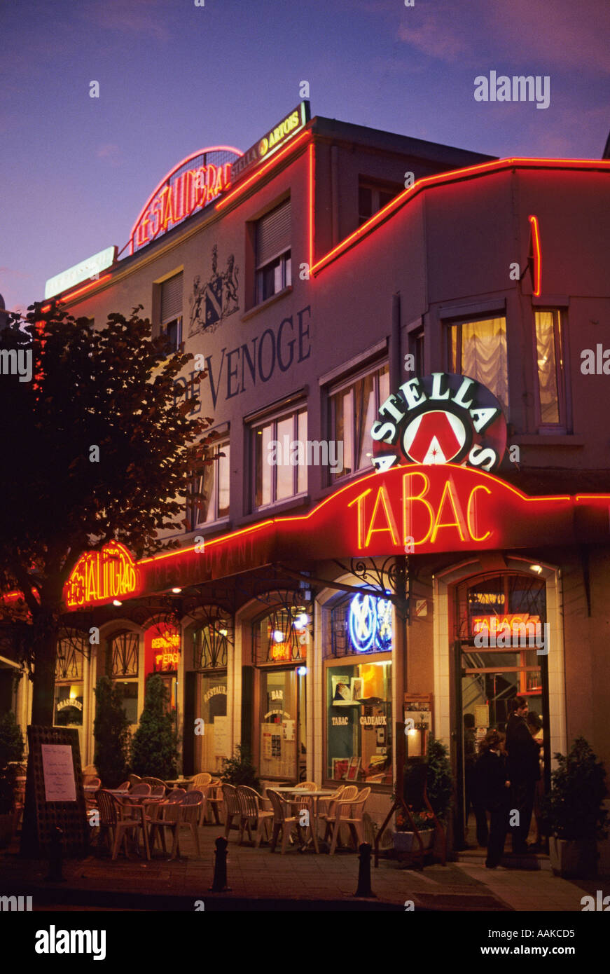 France Reims Tabac sidewalk cafe Stock Photo