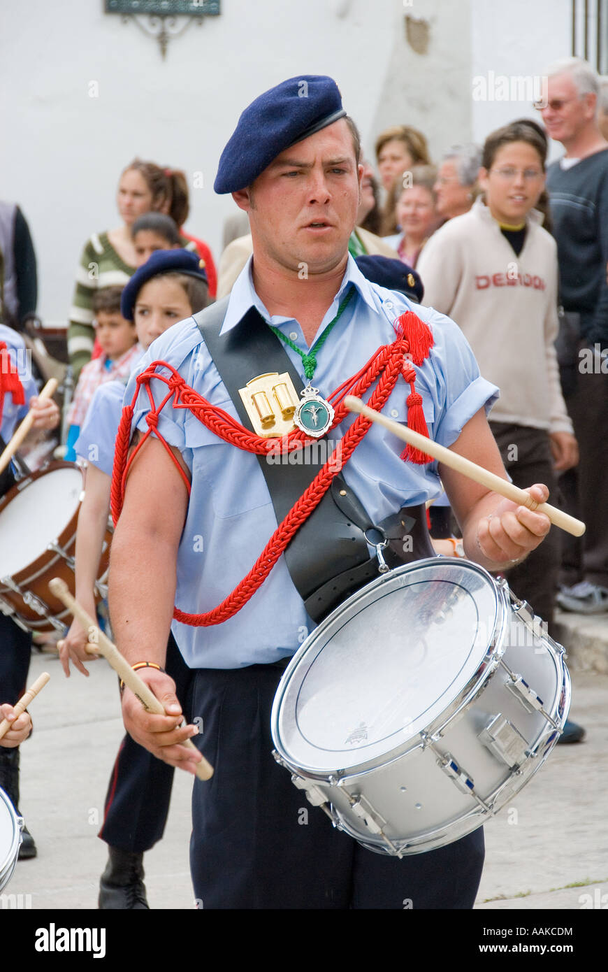 Drummer with Spanish Marching Band at a festival in Andalucia Stock