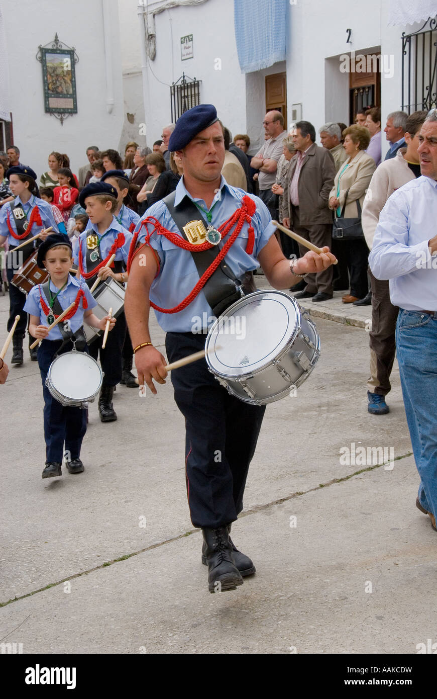 Drummer with Spanish Marching Band at a festival in Andalucia Stock