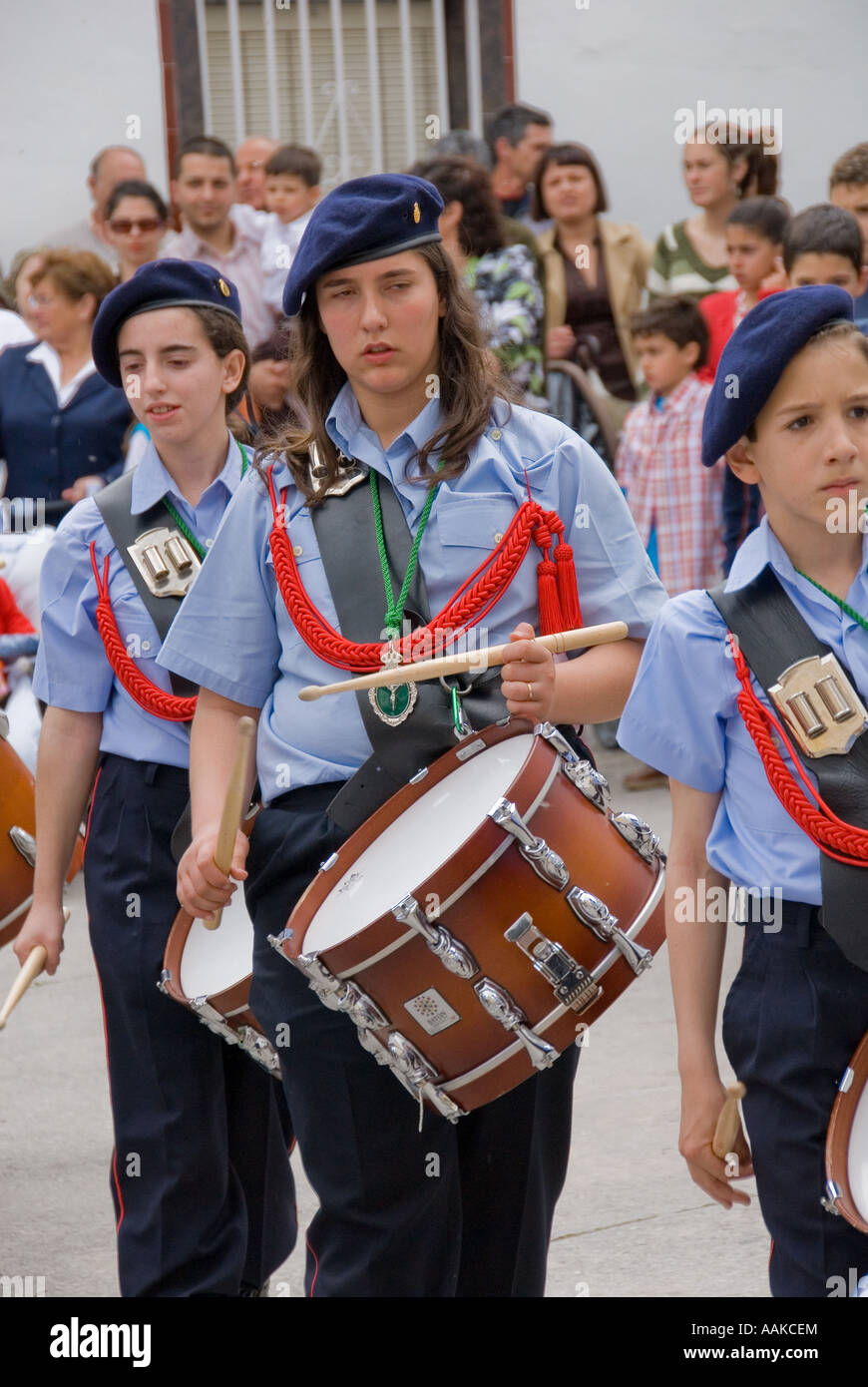 Drummer with Spanish Marching Band at a festival in Andalucia Stock