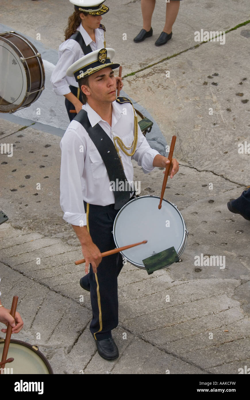 Drummer with Spanish Marching Band at a festival in Andalucia Stock