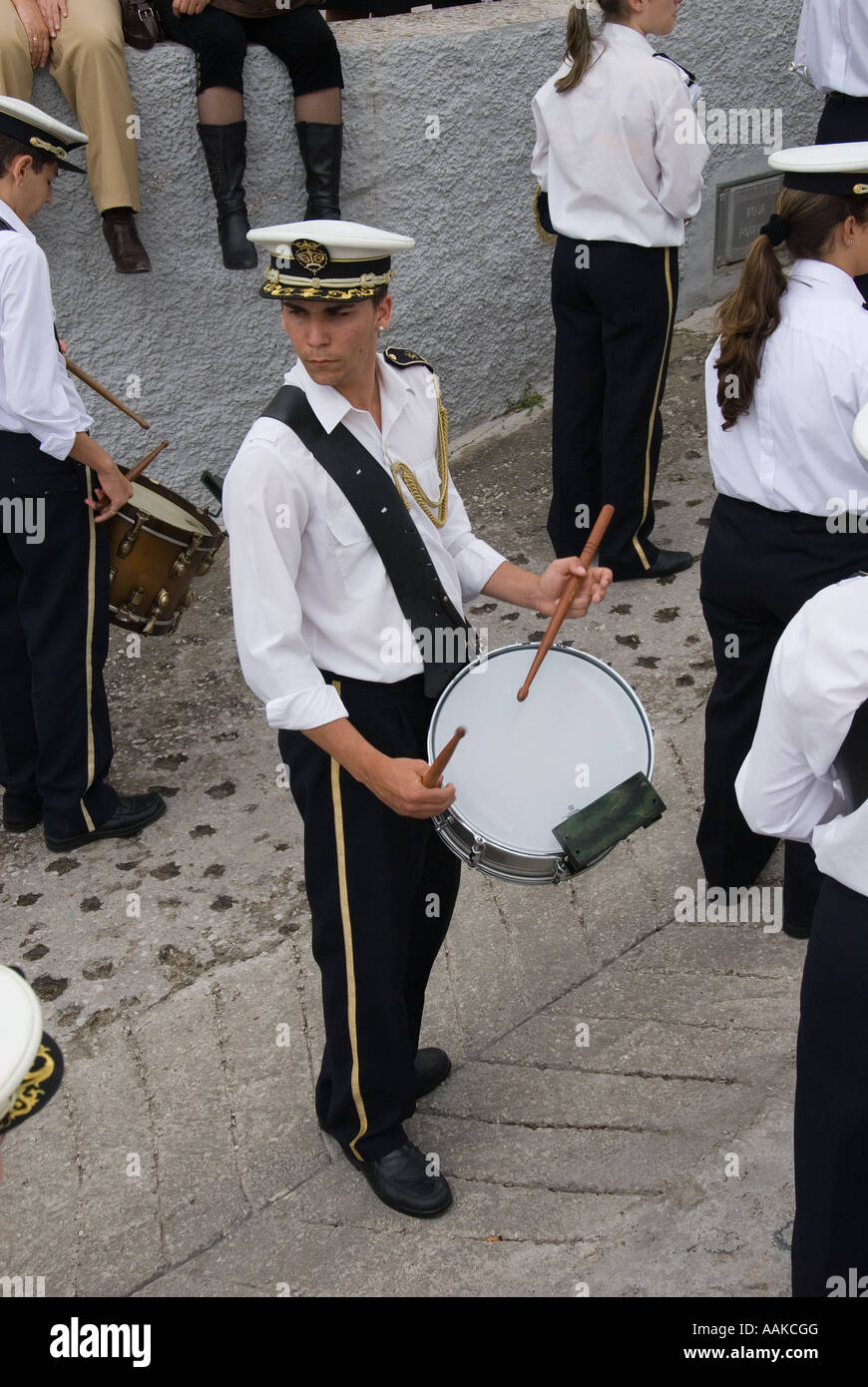 Drummer with Spanish Marching Band at a festival in Andalucia Stock