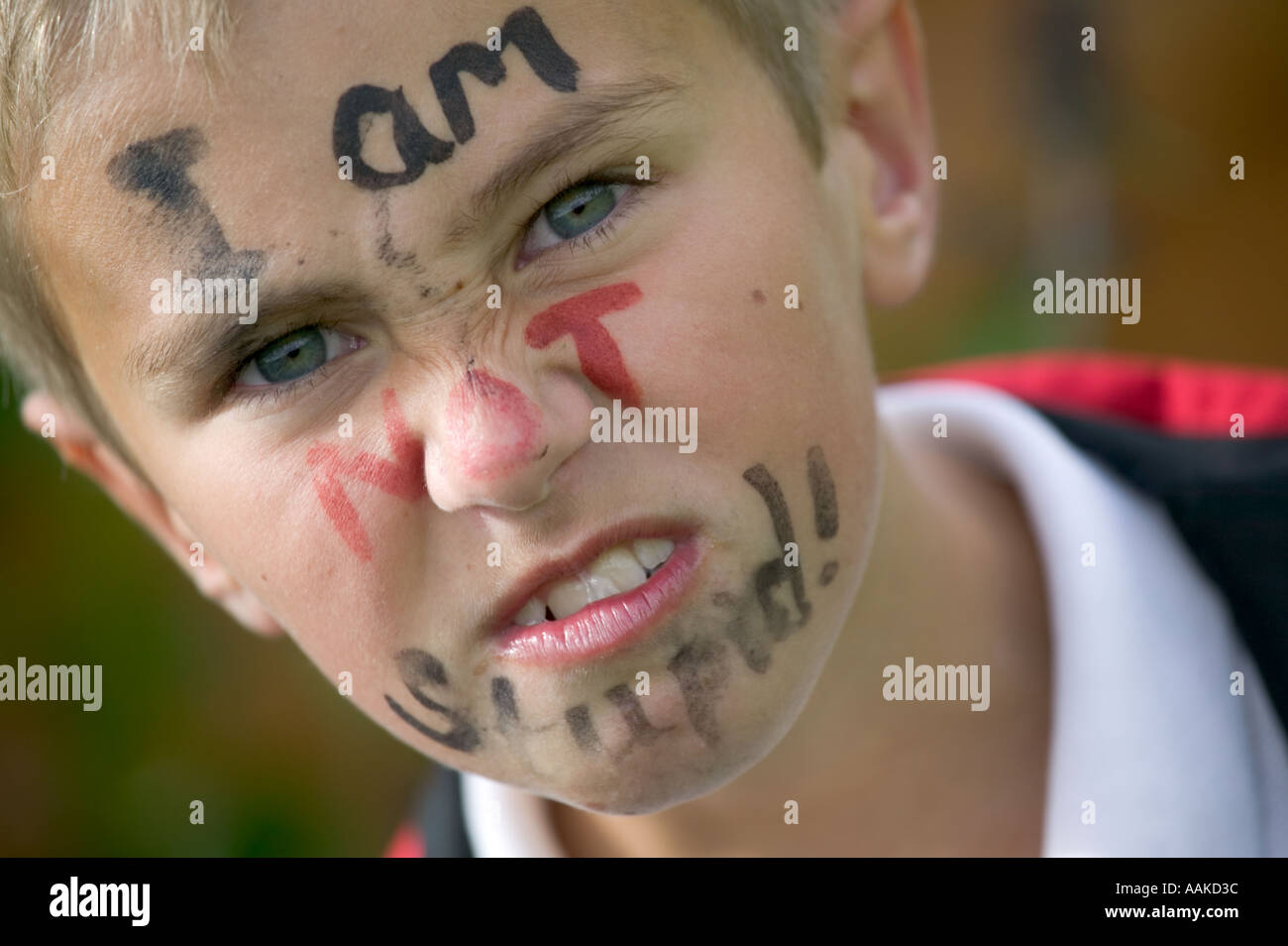 face painting I am not stupid Stock Photo