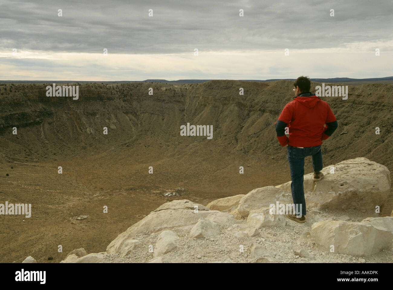Looking into Meteor Crater near Winslow Arizona Stock Photo