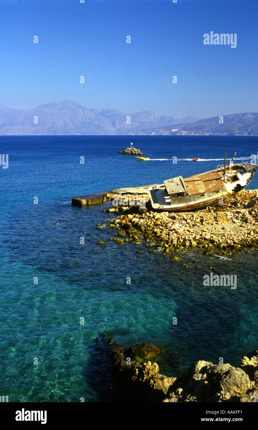 Boat Run Aground Almiros Beach Aghios Nikolaos Crete Stock Photo