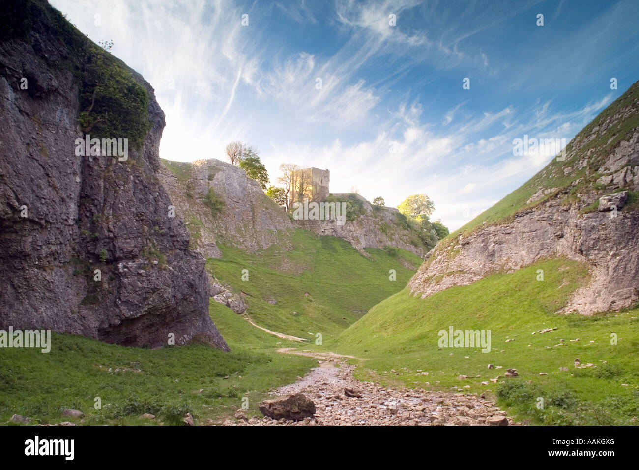 Peveril Castle and "Cave Dale"  in Derbyshire "Great Britain" Stock Photo