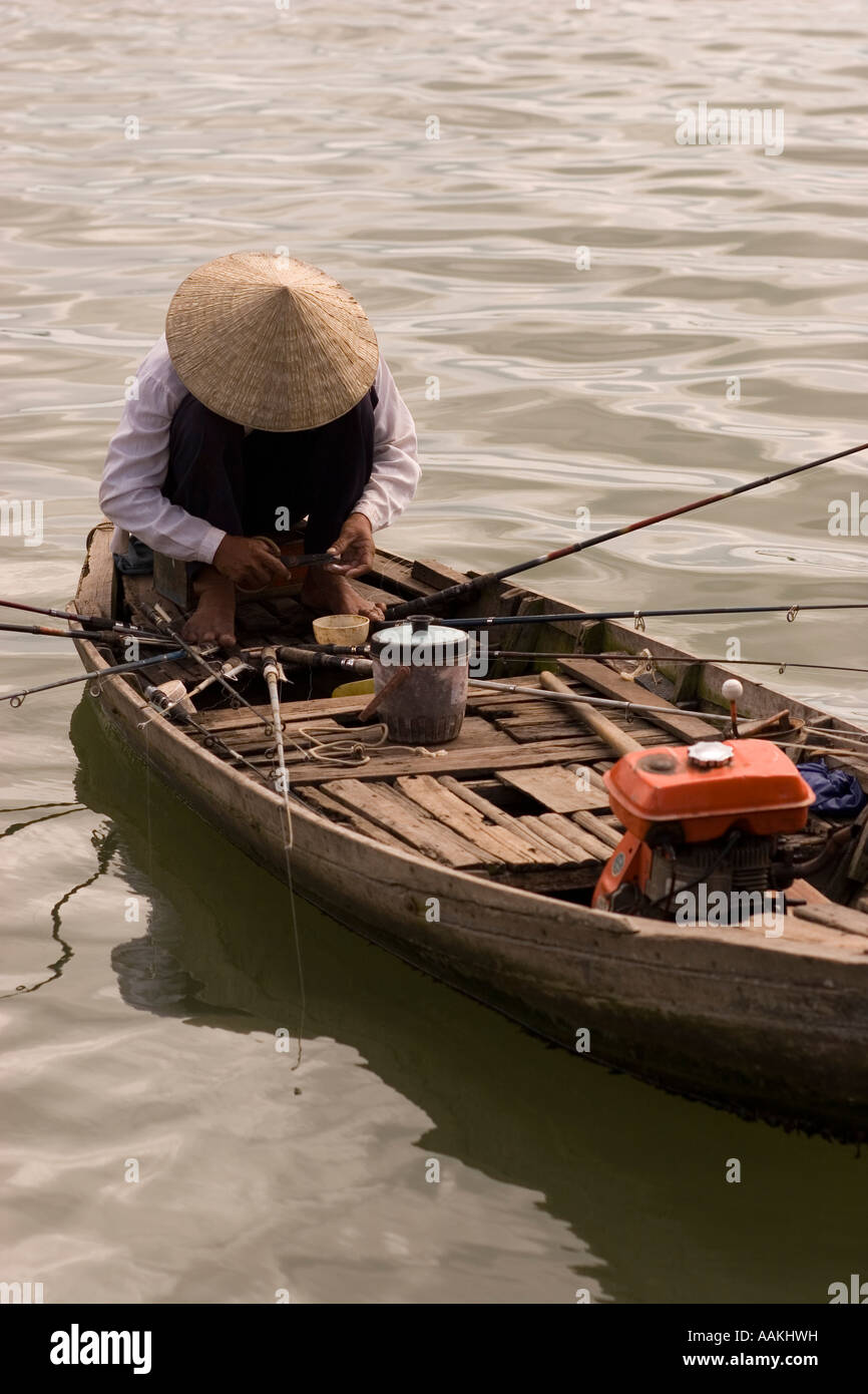 Man fishing from a boat in the Mekong delta, Chau Doc, Vietnam Stock ...