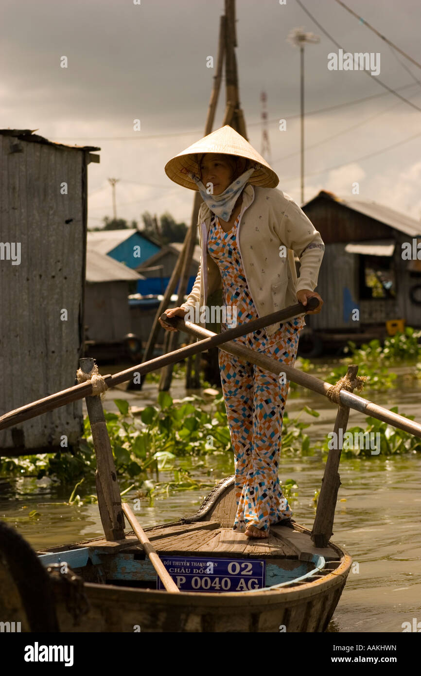 Woman rowing boat Chau Doc Mekong delta Vietnam Stock Photo - Alamy
