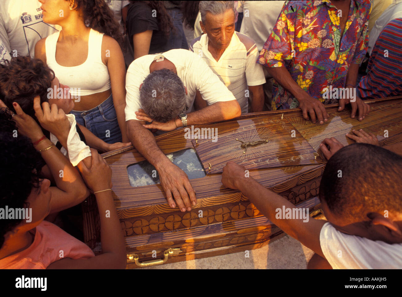 Funeral of victims of a slaughtering of workers in a shantytown by policemen. Rio de Janeiro, Brazil. Stock Photo