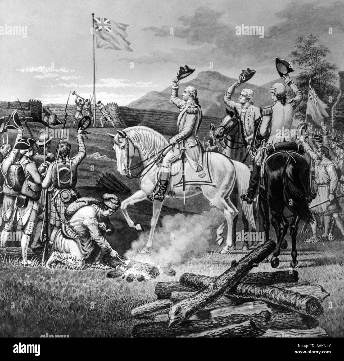 ILLUSTRATION GEORGE WASHINGTON FORT DUQUESNE FRENCH INDIAN WAR 1758 Stock Photo